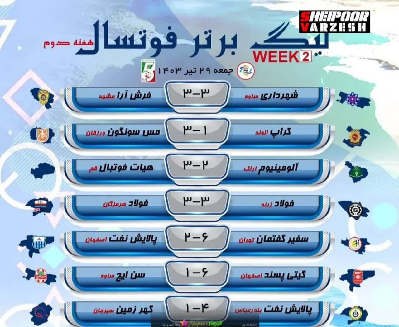  گیتی با 6 گل پیروز، نفت اصفهان با 6 گل باخت