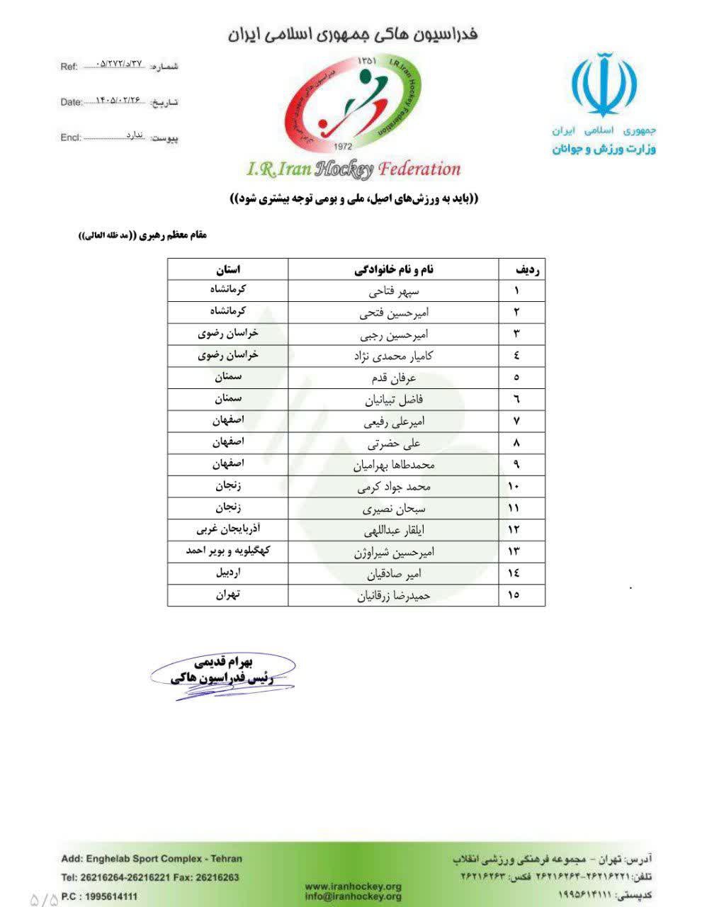 3 اصفهانی در اردوی تیم ملی هاکی ایران